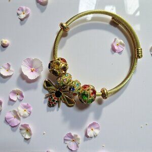 18K Gold Plated Red and Blue Bee Stainless Steel Bangles